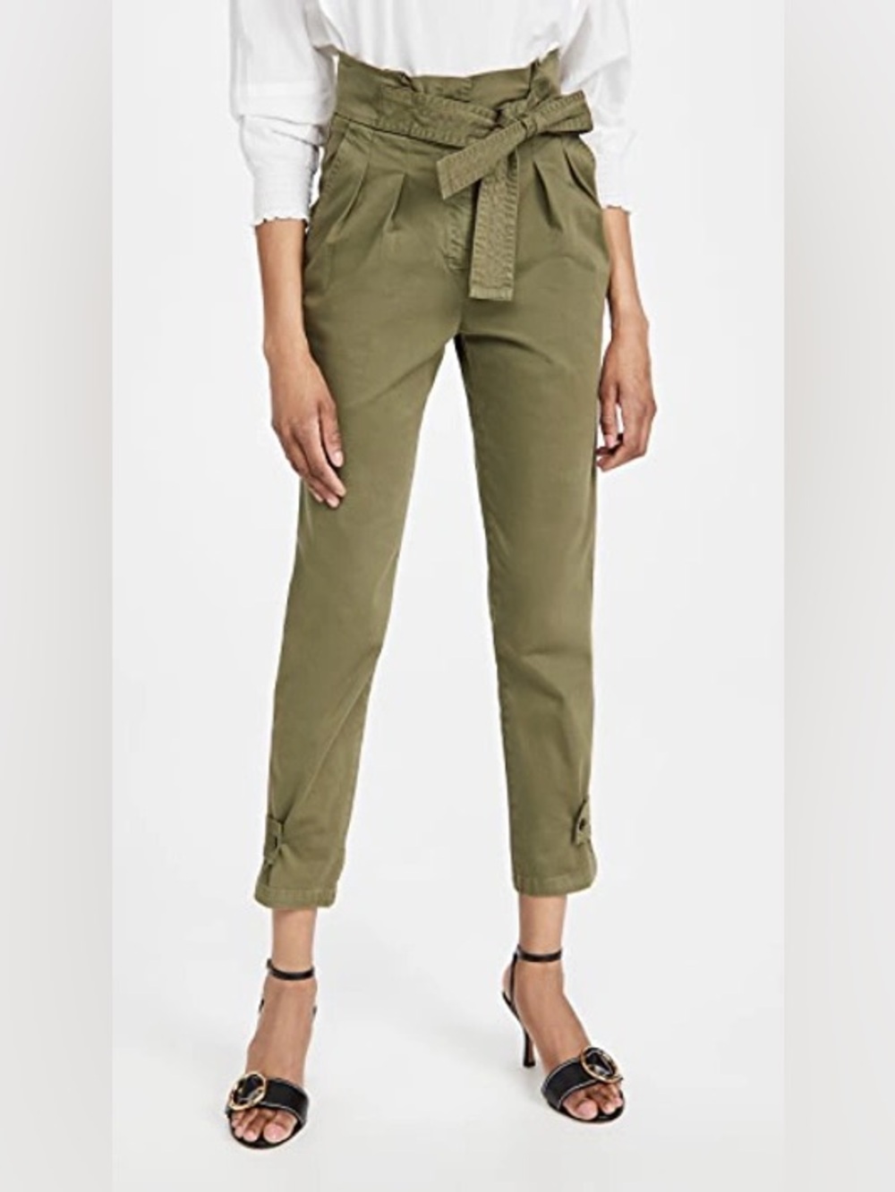 A.L.C. Karey Light Army Olive Tie Waist Cropped Utility Pants Size 8